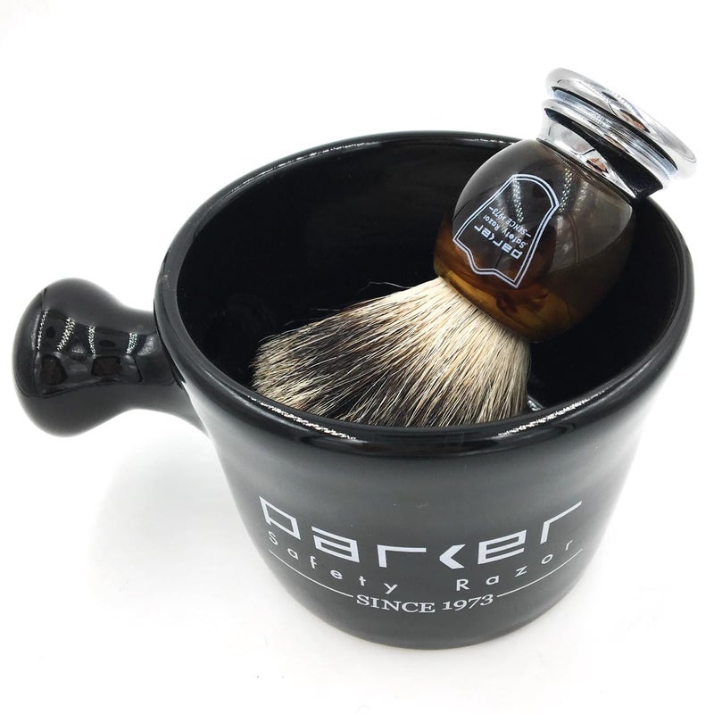 Parker Safety Razor Parker 3-Band Pure Badger Shaving Brush with Faux Horn & Chrome Handle + Stand | 22mm Soft Knot for Dense Lather | Handcrafted Wet Shaving Brush for Cream or Soap | Long Loft - Image 4