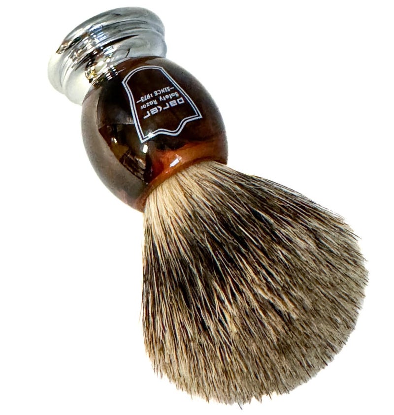 Parker Safety Razor Parker 3-Band Pure Badger Shaving Brush with Faux Horn & Chrome Handle + Stand | 22mm Soft Knot for Dense Lather | Handcrafted Wet Shaving Brush for Cream or Soap | Long Loft - Image 5