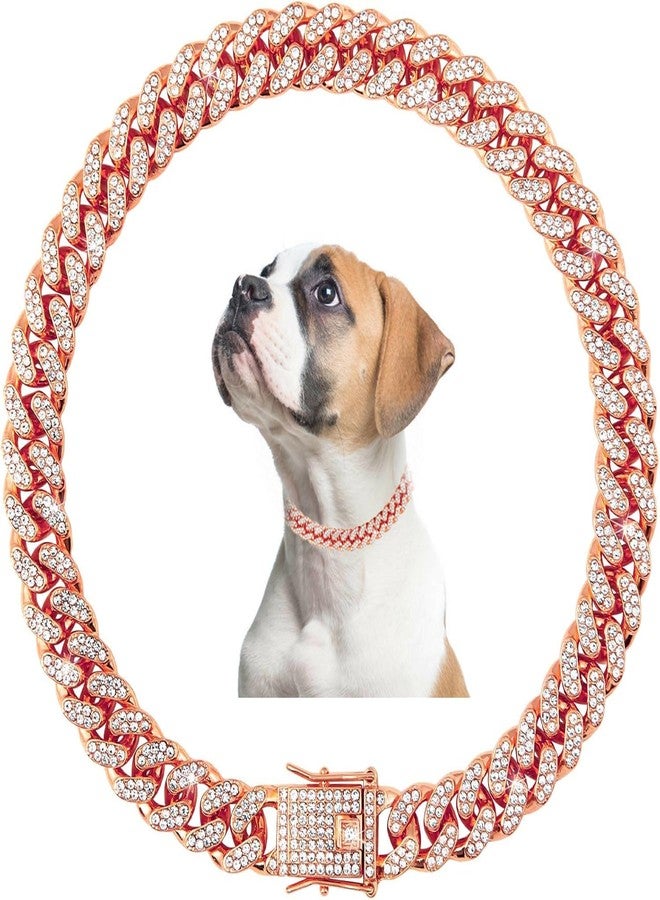 Weimostar Dog Chain Collars for Small Dogs,Rose Gold Dog Necklace Diamond Bling Rhinestone Sparkly Jewelry Metal Cuban Link Puppy Collar for XXS XS Small Medium Girl Pets Cat Kitten 10 Inch - Image 1