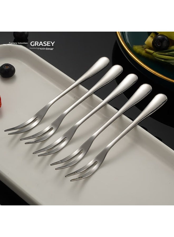 GRASEY شوكة فواكه من Guangyi من الفولاذ المقاوم للصدأ، مجموعة مكونة من 5 قطع، شوك كعك، شوك حلوى، شوك كعك القمر، شوك وجبات خفيفة، للاستخدام المنزلي والمطاعم، شوك صغيرة، Gy7531 - Image 1