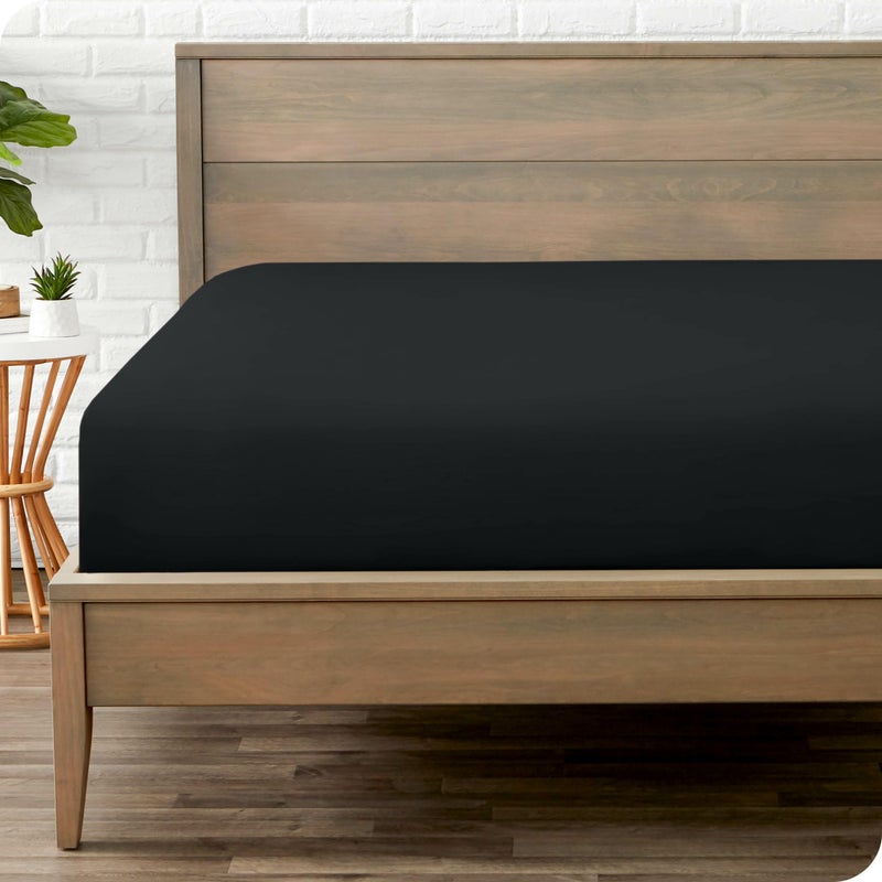 Bare Home Bare Home Fitted Bottom Sheet Twin Extra Long - Premium 1800 Microfiber - Ultra-Soft Wrinkle Free - Deep Pocket - Twin XL Fitted Sheet (Twin XL  Black)  - Image 1