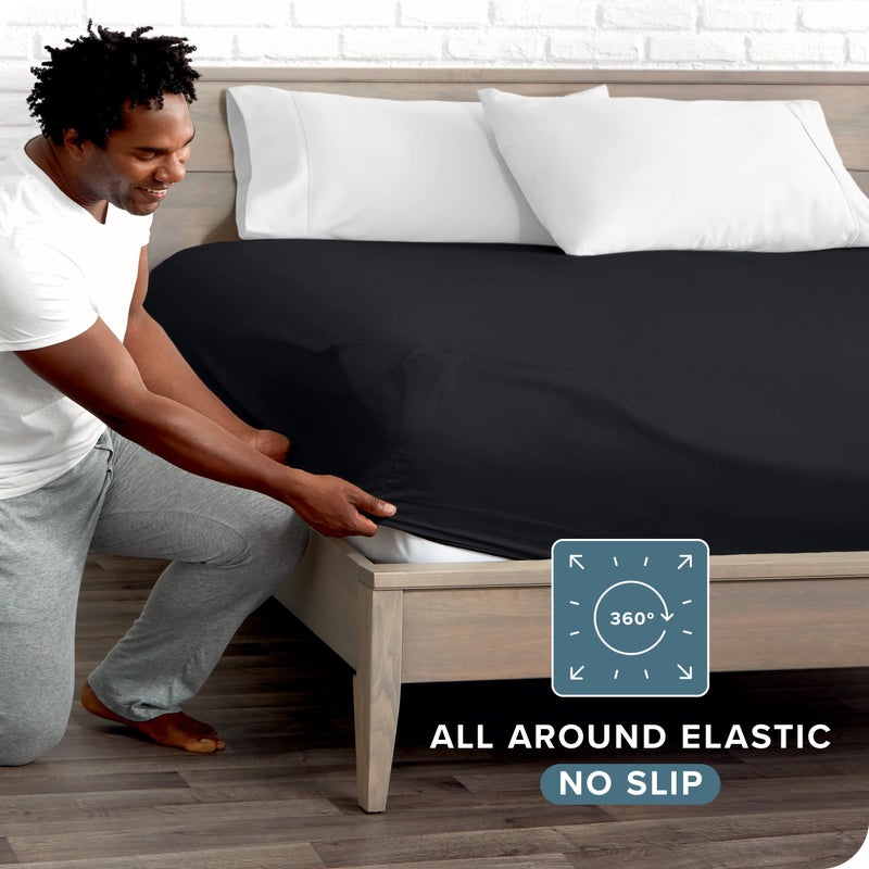 Bare Home Bare Home Fitted Bottom Sheet Twin Extra Long - Premium 1800 Microfiber - Ultra-Soft Wrinkle Free - Deep Pocket - Twin XL Fitted Sheet (Twin XL  Black)  - Image 3
