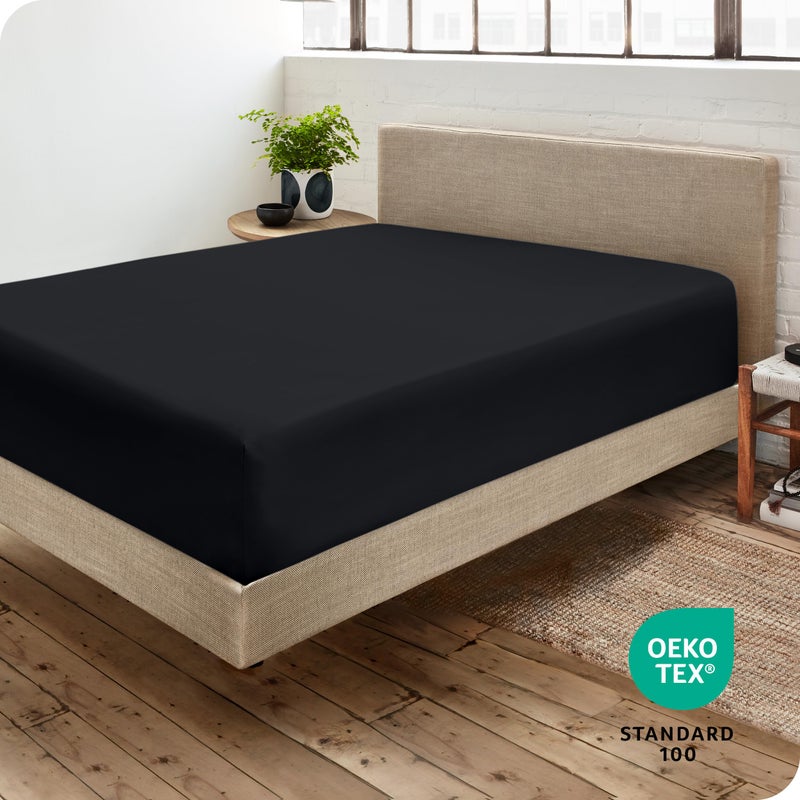 Bare Home Bare Home Fitted Bottom Sheet Twin Extra Long - Premium 1800 Microfiber - Ultra-Soft Wrinkle Free - Deep Pocket - Twin XL Fitted Sheet (Twin XL  Black)  - Image 4
