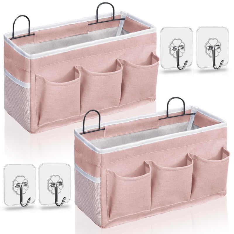 Kanrichu 2pcs LightStyle Wall Hanging Storage Bag Linen Fabric Door Hanging Organizer Baskets with Pockets Waterproof Bin for Bedroom Kitchen Office RV Camper Pink2pcs - Image 2