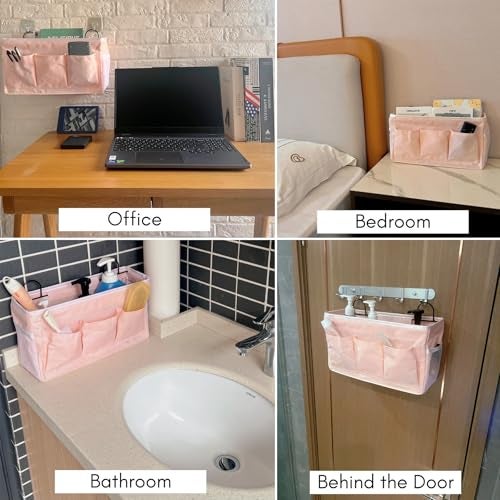 Kanrichu 2pcs LightStyle Wall Hanging Storage Bag Linen Fabric Door Hanging Organizer Baskets with Pockets Waterproof Bin for Bedroom Kitchen Office RV Camper Pink2pcs - Image 3