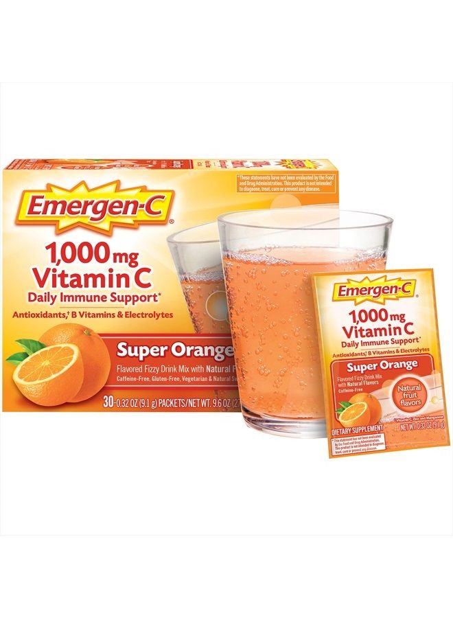 Emergen-C مسحوق فيتامين سي 1000 ملغ لدعم المناعة اليومية خالي من الكافيين مكملات فيتامين سي مع الزنك والمنغنيز، وفيتامينات ب والإلكتروليتات، بنكهة البرتقال الفائقة - 30 حبة - Image 4