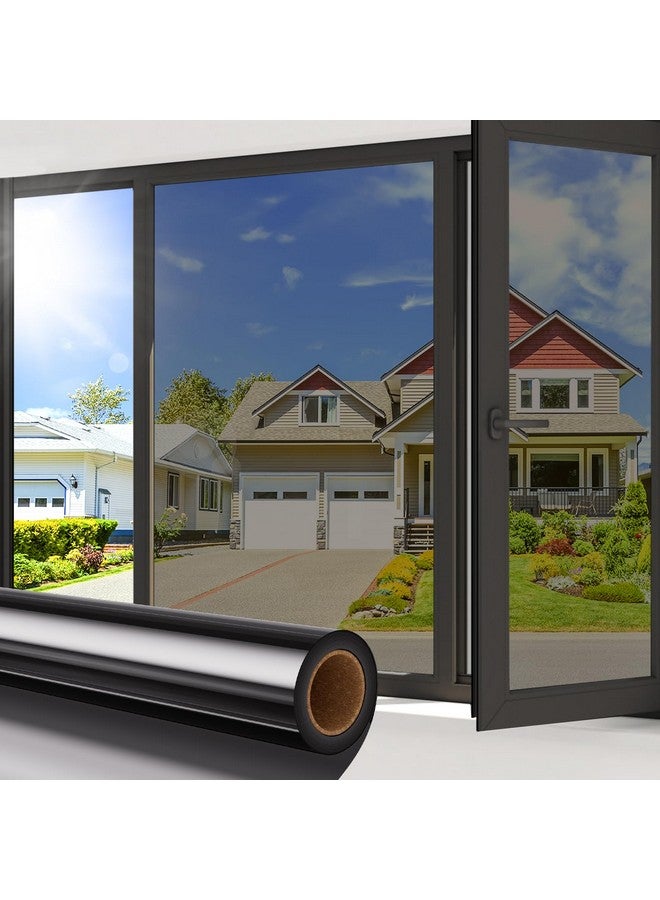 Coavas Coavas Window Privacy Film One Way, Reflective Home Glass Mirror Tint See Out Not in, Heat Control Sun Blocking Static Cling for Office Front Door Daytime Privacy Covering, Black-Silver, 17.5x78.7 in  - Image 1