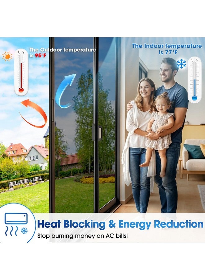 Coavas Coavas Window Privacy Film One Way, Reflective Home Glass Mirror Tint See Out Not in, Heat Control Sun Blocking Static Cling for Office Front Door Daytime Privacy Covering, Black-Silver, 17.5x78.7 in  - Image 2