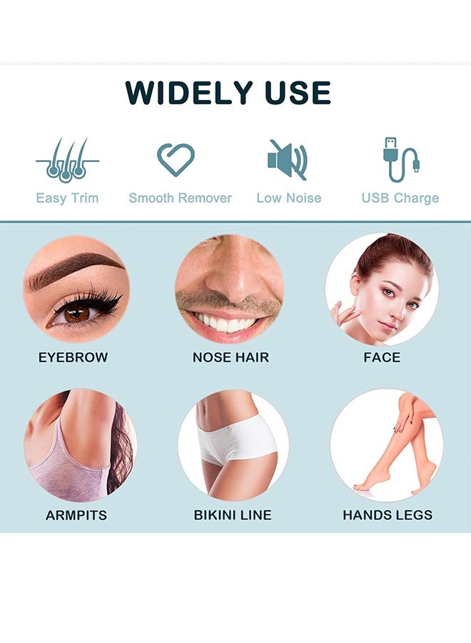 حاجب الوجه مقطع للنساء - 2 في 1 قابلة لإعادة الشحن وجه حاجب الحلاقة - إزالة الوجه الخوخ فوز إزالة الوجه بلا ألم مدمجة في ضوء LED للشفتين ذراع الأنف الشعر بيكيني خط الجسم (الوردي) - Image 3