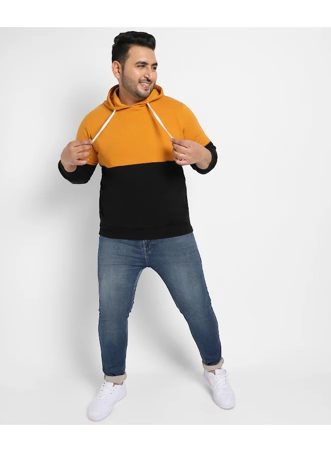 Instafab Plus Instafab Plus Men's Black & Mustard Yellow Contrast Panel Sweatshirt