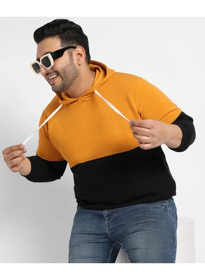 Instafab Plus Instafab Plus Men's Black & Mustard Yellow Contrast Panel Sweatshirt