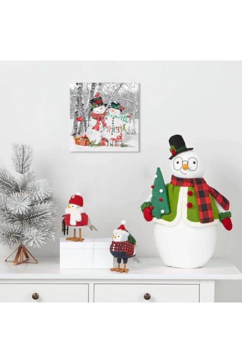 Woxfcart Snowman Picture Decor Wall Art Winter Birch Forest Scene Poster Canvas Print for Happy Christmas New Years Gift 12x12 - Image 4