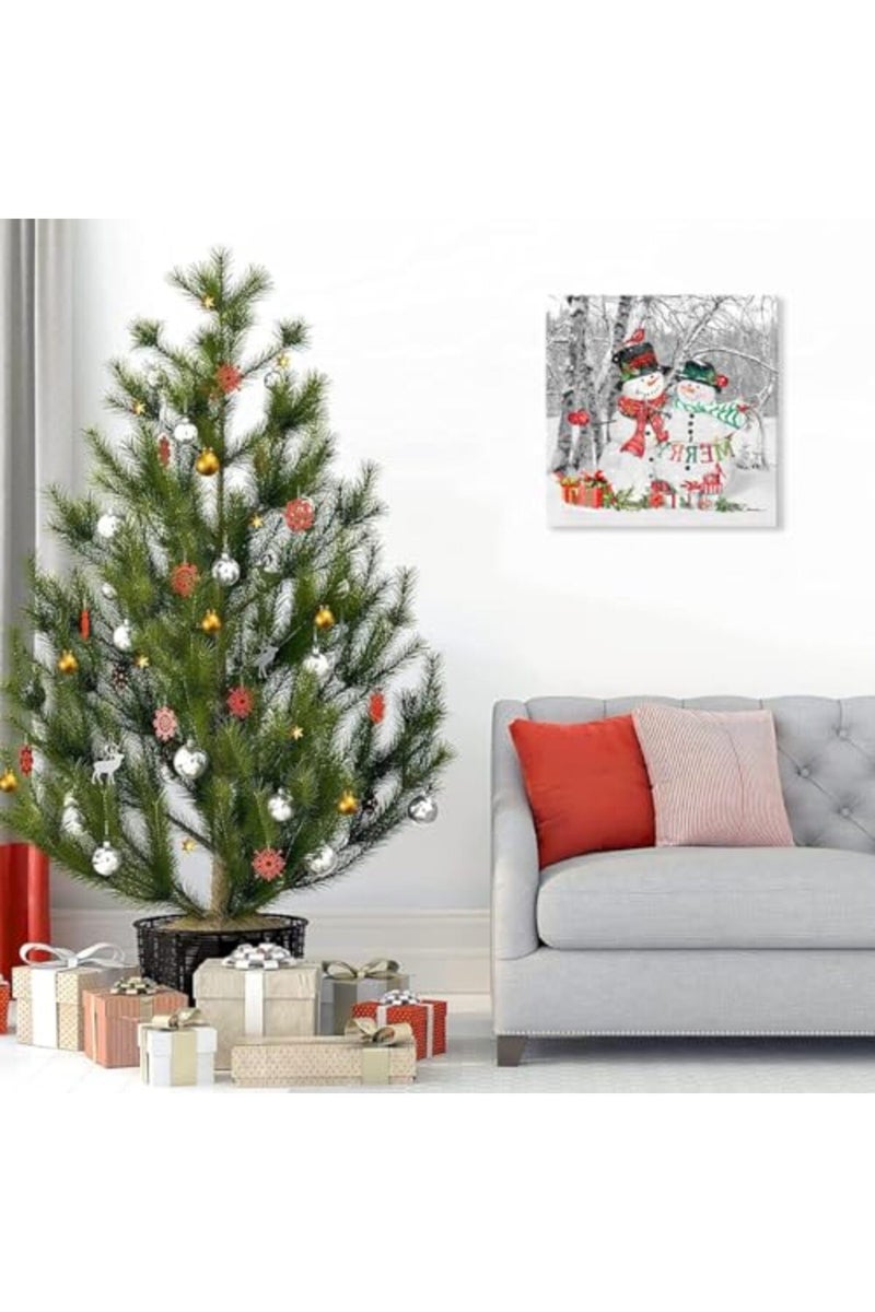 Woxfcart Snowman Picture Decor Wall Art Winter Birch Forest Scene Poster Canvas Print for Happy Christmas New Years Gift 12x12 - Image 5