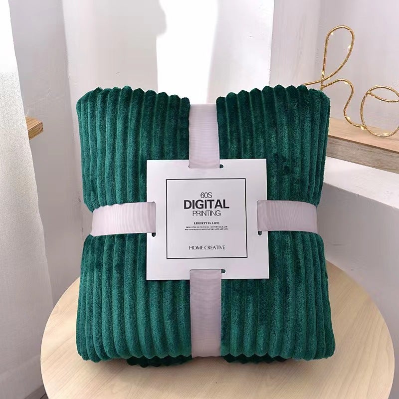 Thick Plush Fleece Blanket Solid Coral Velvet Vacuum Packed Green-Strip 