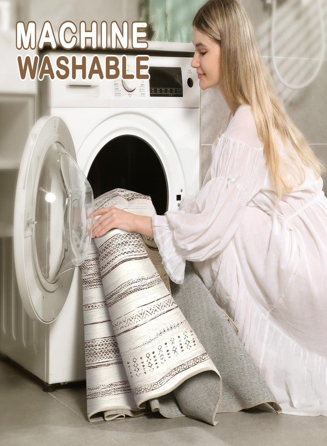 Tortania سجادة تورتانيا لغرفة المعيشة - 5x7 قابلة للغسل، كبيرة الحجم، ناعمة، محايدة اللون، بنمط بوهيمي مغربي ريفي، سجادة أرضية داخلية لغرفة النوم، تحت طاولة الطعام، ديكور منزلي ومكتبي - بني فاتح - Image 3