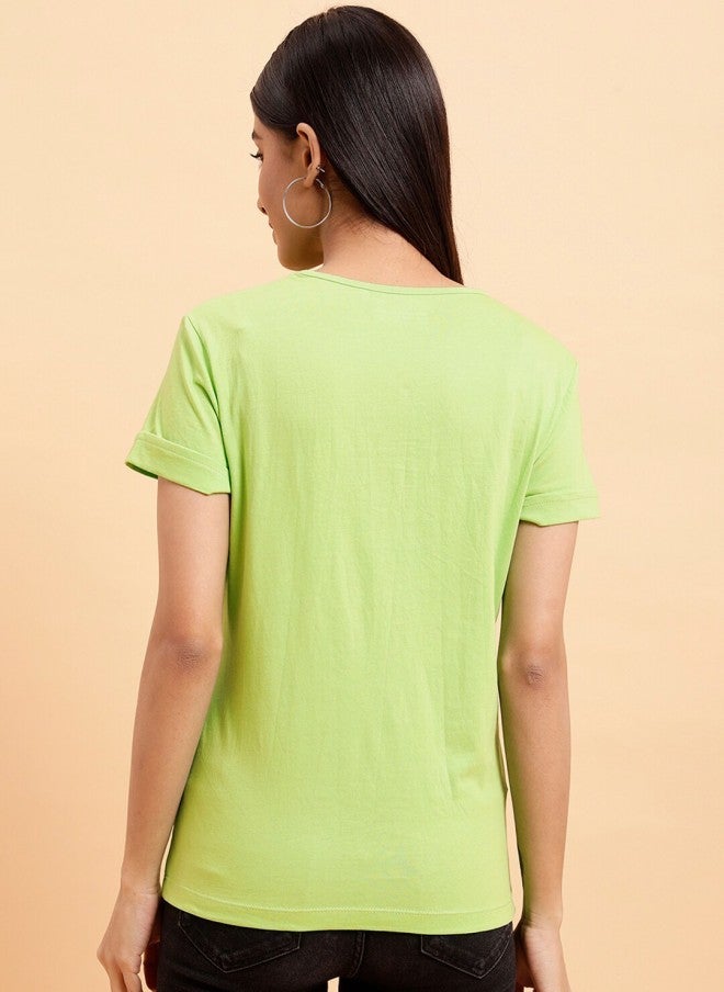 MINT STREET Mint Green Cut Out Cotton T-Shirt for Women - Image 4