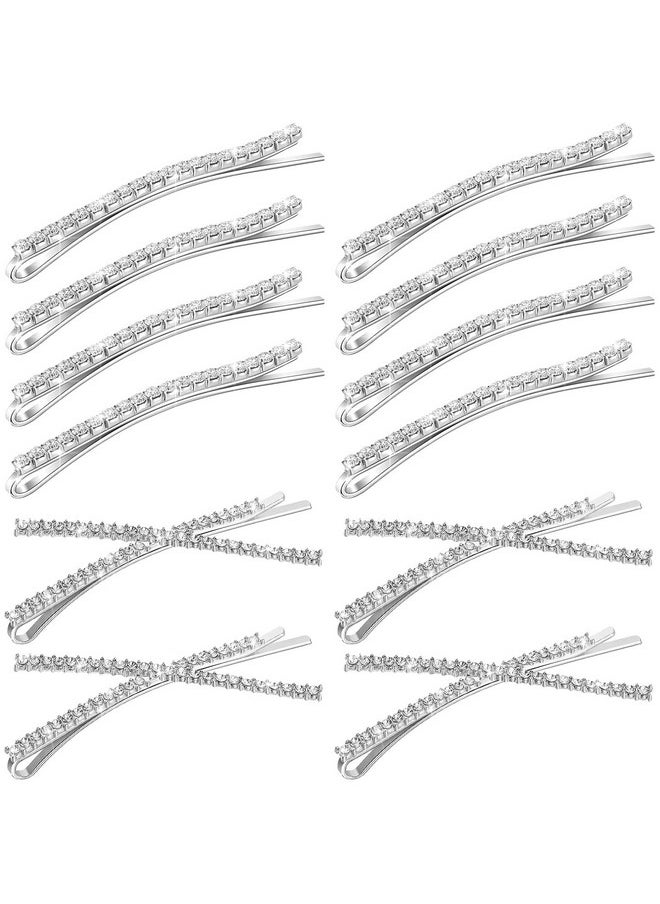 WILLBOND 12 Pieces Rhinestone Bobby Pins Decorative Fancy Crystal Hair Clips Shiny Metal X Shaped Barrettes Bling Diamond Wedding Bridal Shower Hair Accessories for Women Ladies Girls (Silver)  - Image 1