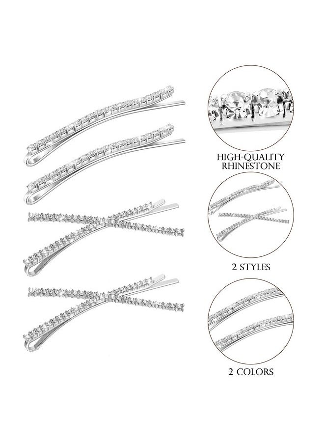 WILLBOND 12 Pieces Rhinestone Bobby Pins Decorative Fancy Crystal Hair Clips Shiny Metal X Shaped Barrettes Bling Diamond Wedding Bridal Shower Hair Accessories for Women Ladies Girls (Silver)  - Image 4