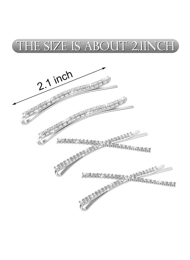WILLBOND 12 Pieces Rhinestone Bobby Pins Decorative Fancy Crystal Hair Clips Shiny Metal X Shaped Barrettes Bling Diamond Wedding Bridal Shower Hair Accessories for Women Ladies Girls (Silver)  - Image 2