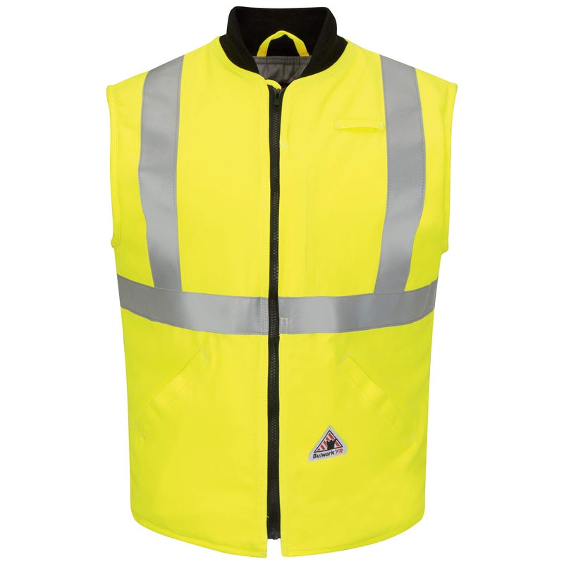 Bulwark Mens Hivis Insulated Vest with Reflective TrimBig YellowGreen LargeTall