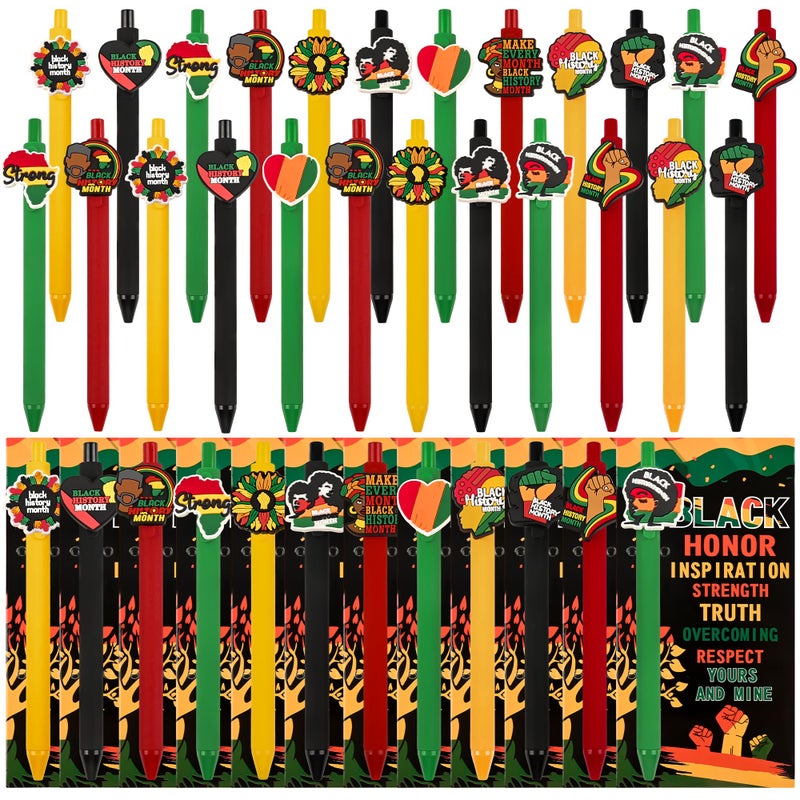 LiYiQ 48 Pcs Black History Month Gifts Cute Fun Ballpoint Pens with Bookmark Kawaii Rainbow Heart Map and Victory Fist Shape Funny Pens Bulk for School Office Home Student Kids Present - Image 1