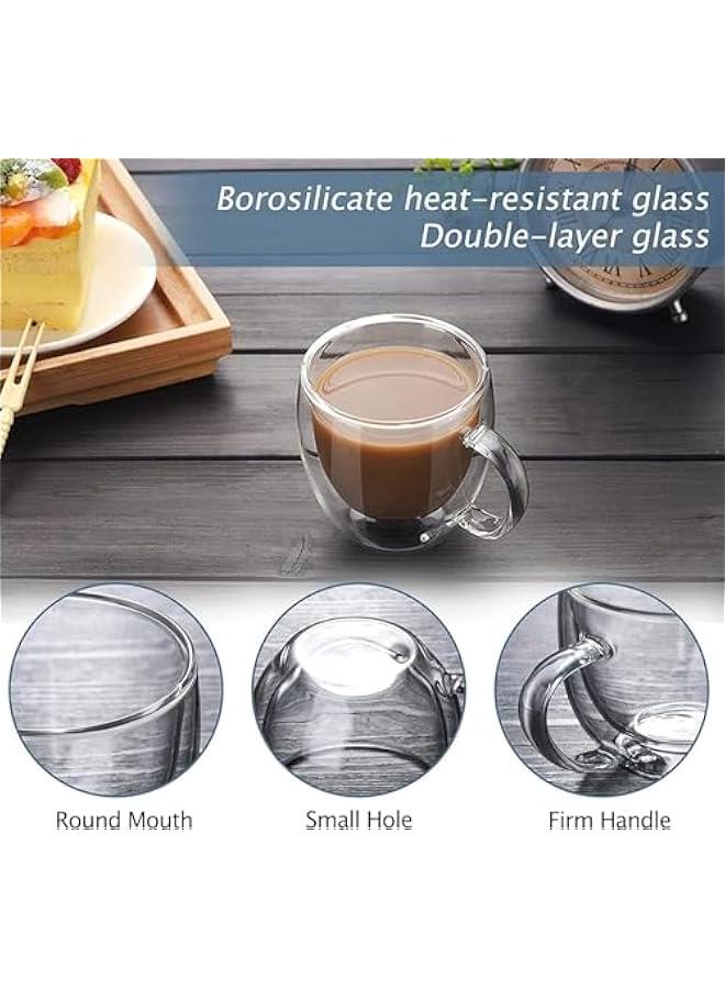 HOOKOR 8 oz Double Walled Glass Coffee Mugs, Clear Cappuccino Glass Mug Set of 4, Double Insulated Glass Coffee Mugs with Handle, Latte Mug, Espresso Mug Cups for HotCold Drinks, Dishwasher Safe - Image 2