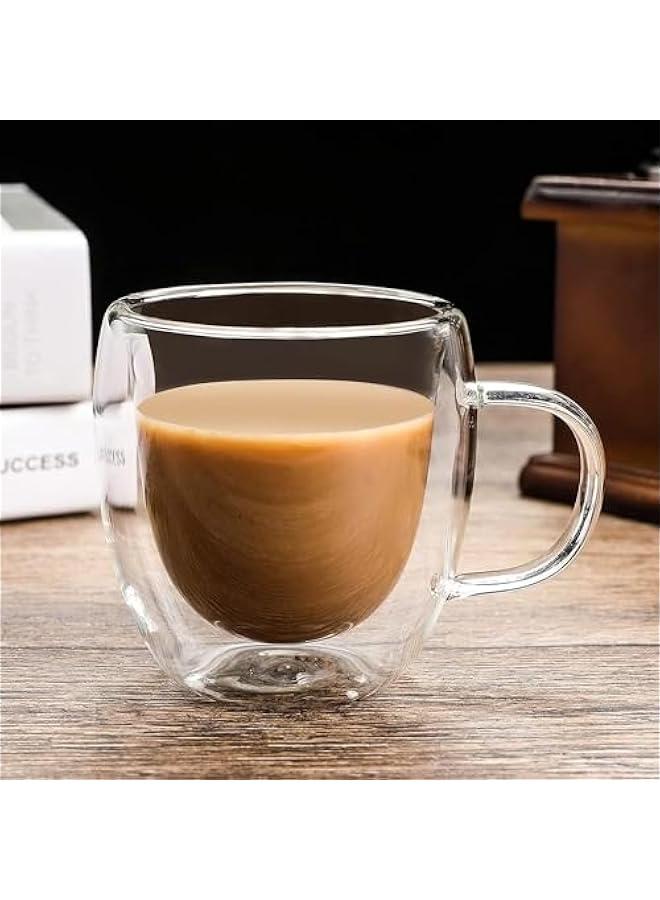HOOKOR 8 oz Double Walled Glass Coffee Mugs, Clear Cappuccino Glass Mug Set of 4, Double Insulated Glass Coffee Mugs with Handle, Latte Mug, Espresso Mug Cups for HotCold Drinks, Dishwasher Safe - Image 4
