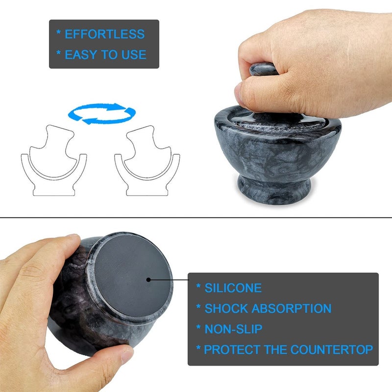 LUOLAO Marble Mortar and Pestle Set, Pill Crusher and Spice Stone Grinder, 3.7 Inch, 1/2 Cup, Grinding is Efficient and Labor-Saving (Black) - Image 2