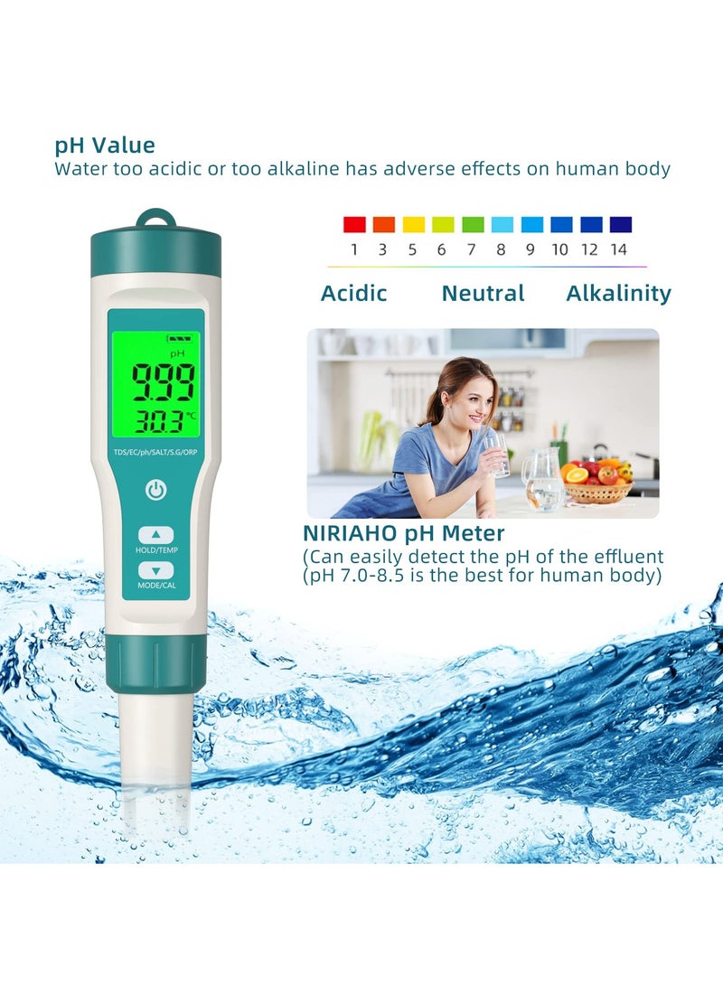 8 In 1 pH/TDS/EC/ORP/S.G/Salinity/Temp/H2 Meter High Accuracy Water Tester With Led Display For Water Household Drinking Swimming Pool And Aquarium  - Image 4