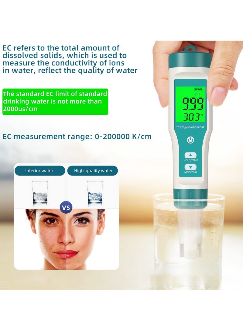 8 In 1 pH/TDS/EC/ORP/S.G/Salinity/Temp/H2 Meter High Accuracy Water Tester With Led Display For Water Household Drinking Swimming Pool And Aquarium  - Image 5