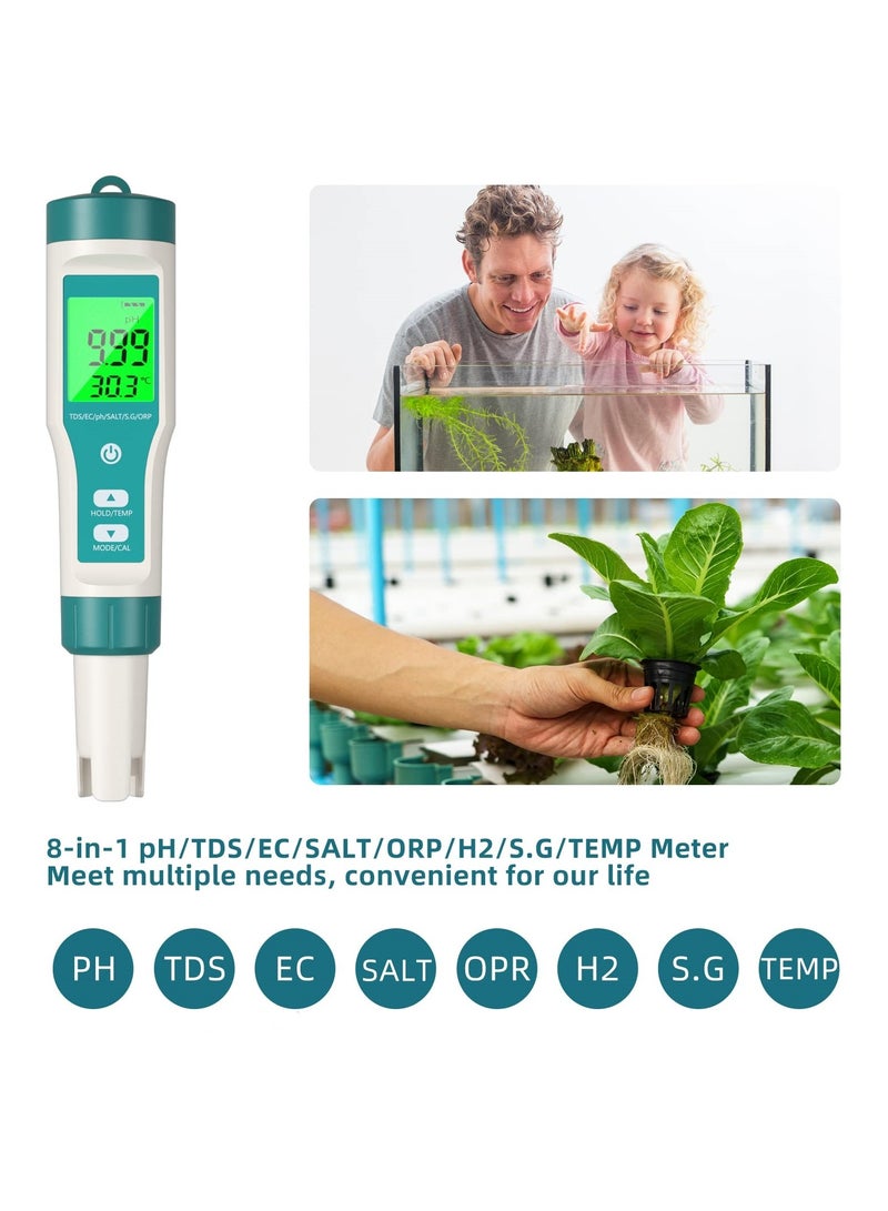 8 In 1 pH/TDS/EC/ORP/S.G/Salinity/Temp/H2 Meter High Accuracy Water Tester With Led Display For Water Household Drinking Swimming Pool And Aquarium  - Image 2