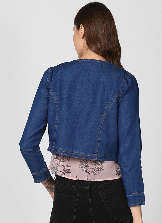 StyleStone سترة نسائية من دينيم أزرق داكن مفتوحة من الأمام من ستايل ستون - Image 4