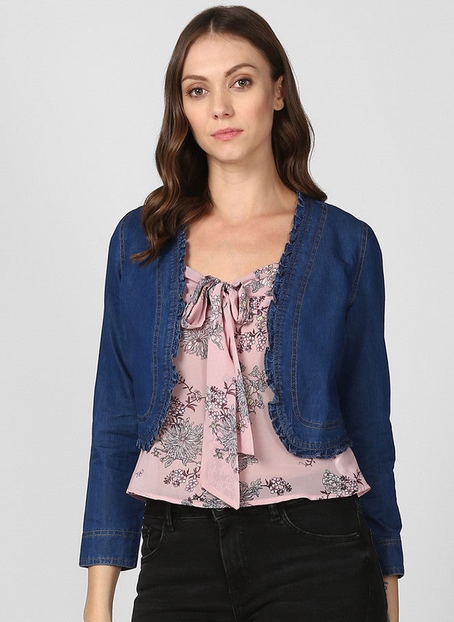 StyleStone سترة نسائية من دينيم أزرق داكن مفتوحة من الأمام من ستايل ستون - Image 1