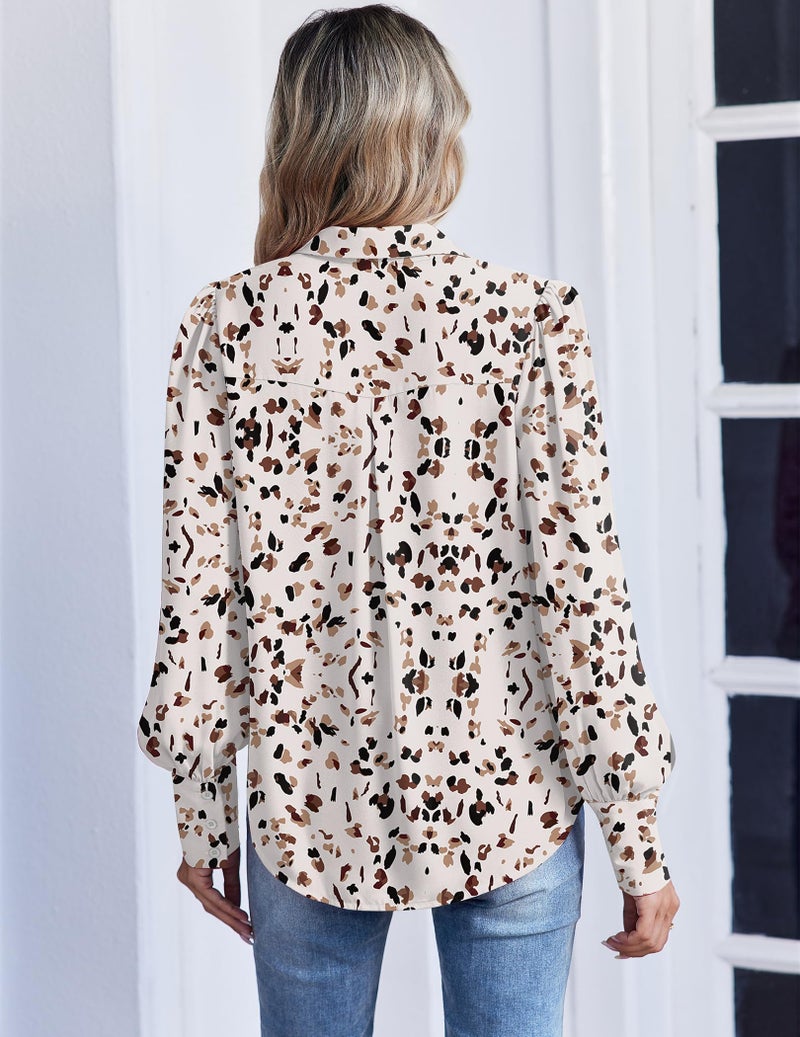 Zeagoo Chiffon Blouse for Women Long Sleeve Lantern Top Floral Print Button Down Shirt Dressy Casual Spring Clothes - Image 5