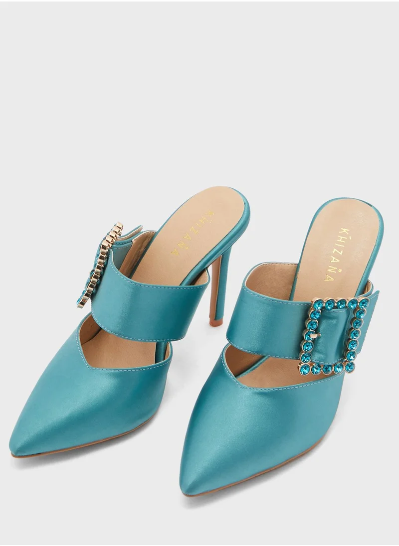 Khizana Jewelled Buckle Satin Slip On Pump