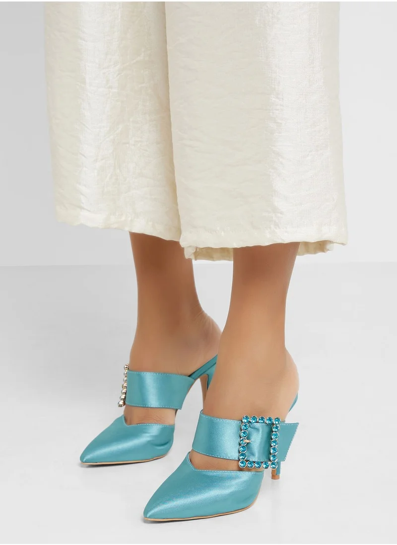Khizana Jewelled Buckle Satin Slip On Pump