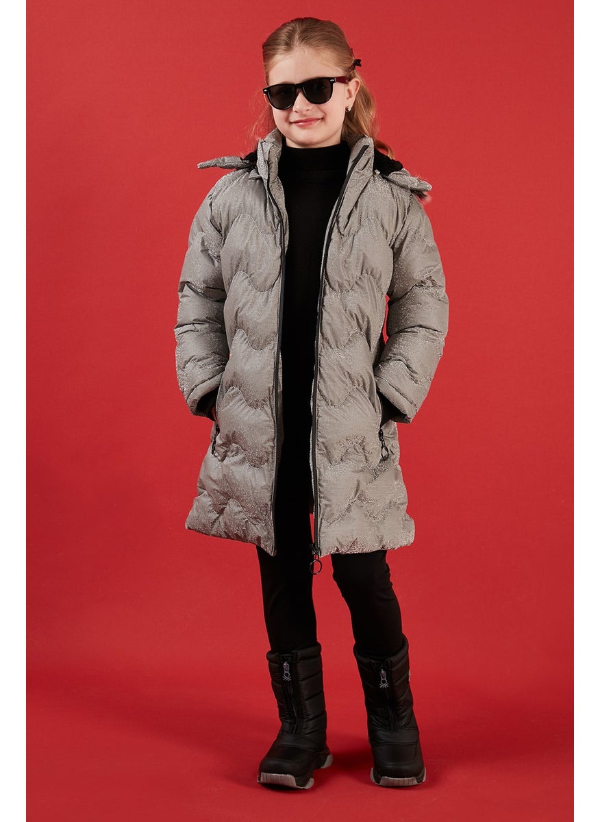 Lela Plush Lined Faux Fur Collar Removable Hooded Winter Coat Girls' Coat 5761905  - Image 1