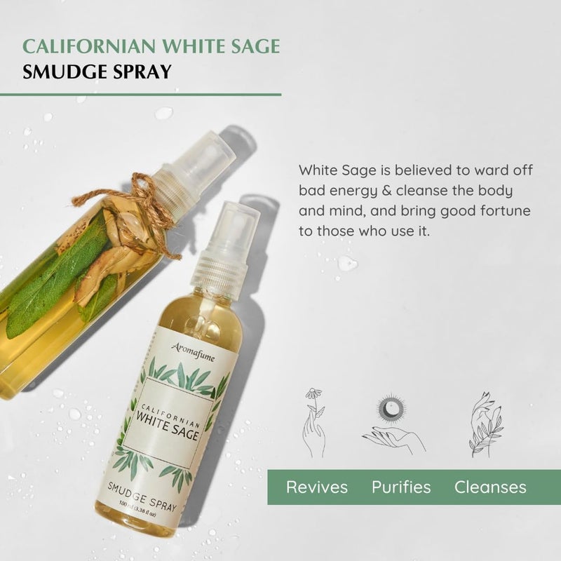 Aromafume White Sage Smudge Spray by Aromafume | 100ml/3.3 oz | Sage Spray for Cleansing Negative Energy & Protection | Non-Toxic Room Spray | Natural Sage Mist for Spiritual Cleansing, Smokeless Smudging - Image 1