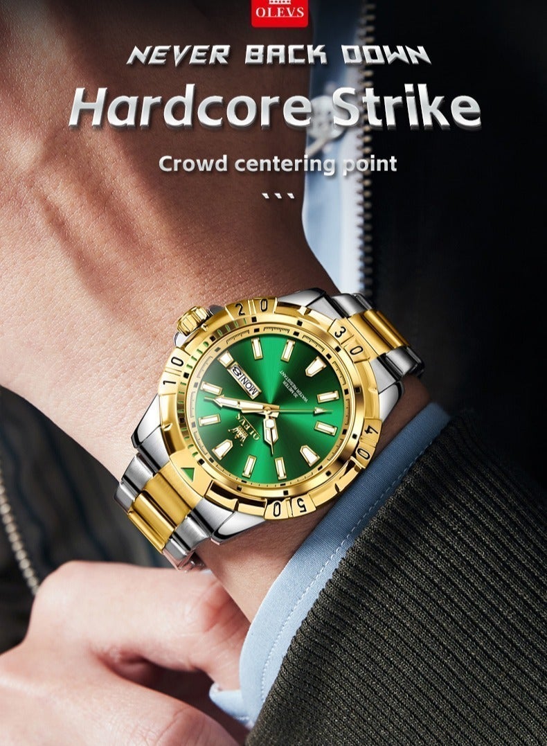 أوليفز ساعات OLEVS للرجال ساعة كوارتز مقاومة للماء من الفولاذ المقاوم للصدأ للأعمال 42 مم ساعات كوارتز ذهبية - Image 3