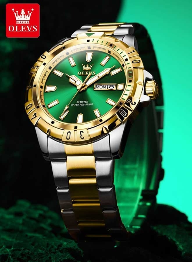 أوليفز ساعات OLEVS للرجال ساعة كوارتز مقاومة للماء من الفولاذ المقاوم للصدأ للأعمال 42 مم ساعات كوارتز ذهبية - Image 1