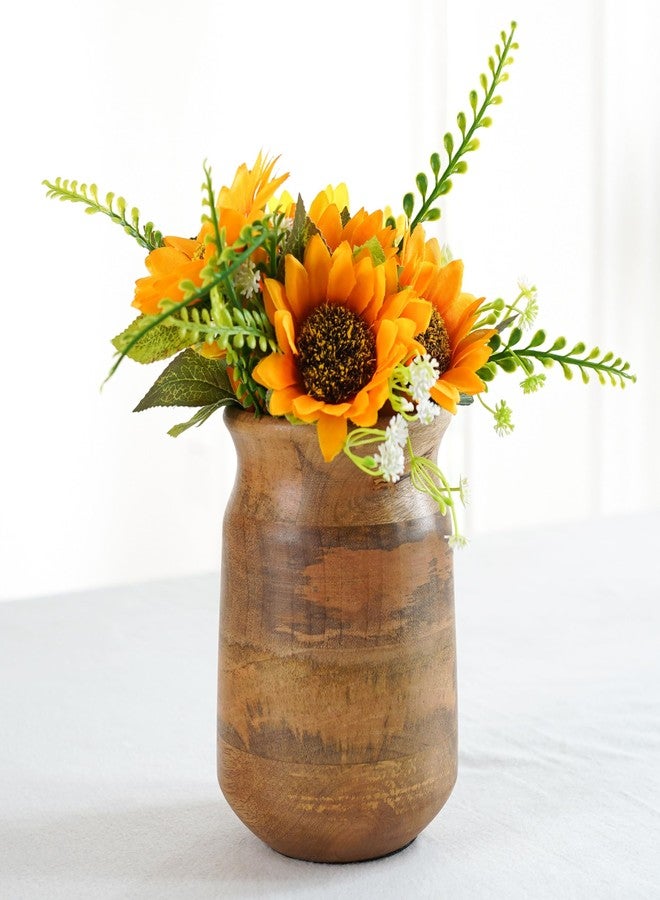 Behoma Flower Vase, Jar Shape Mango Wood Vases for Flowers for Decor Home Living Room Kitchen Office, Natural Light Brown Finish | Height - 6.1 inch (15.5 cm) - Image 1