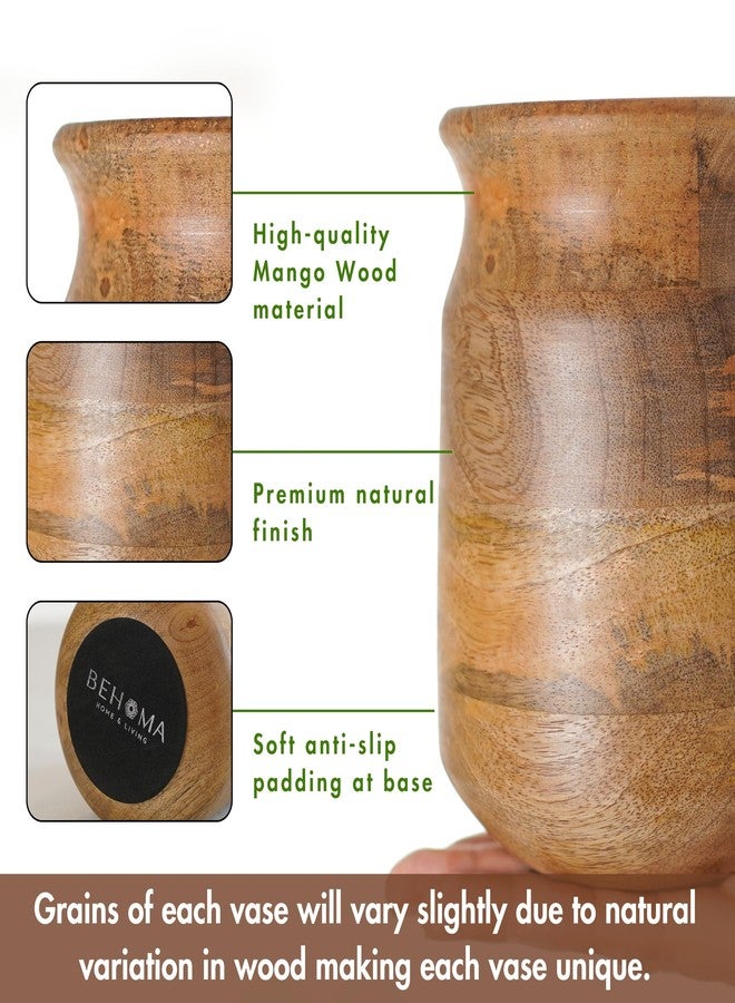 Behoma Flower Vase, Jar Shape Mango Wood Vases for Flowers for Decor Home Living Room Kitchen Office, Natural Light Brown Finish | Height - 6.1 inch (15.5 cm) - Image 4