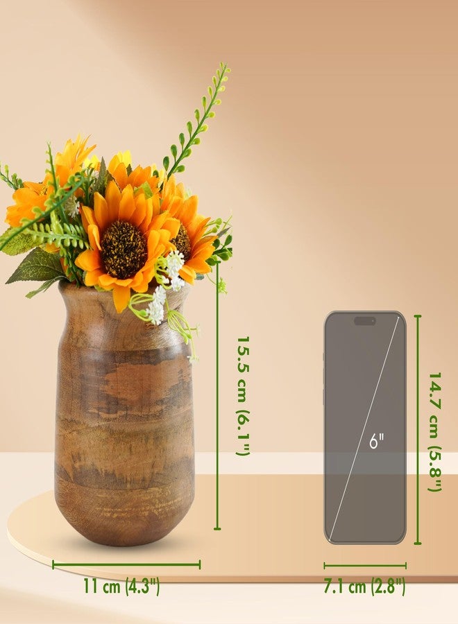 Behoma Flower Vase, Jar Shape Mango Wood Vases for Flowers for Decor Home Living Room Kitchen Office, Natural Light Brown Finish | Height - 6.1 inch (15.5 cm) - Image 3