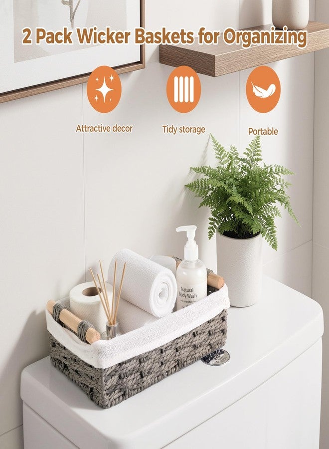 HomeHacks سلة تخزين من قطعتين من هوم هاكس، مصنوعة من حبل ورقي، مزودة بمقبض، صناديق تخزين مزخرفة لسطح الطاولة، سلة ورق تواليت لخزان المرحاض، سلال صغيرة، رمادي - Image 4