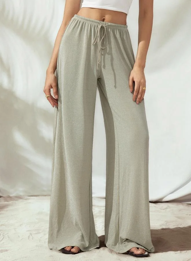 تايك تو Silver Shimmer-Look Wide Leg Pants