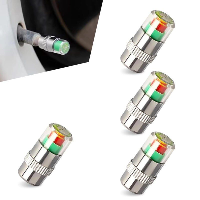 Opuweiy 4 PCS Car Tire Pressure Monitor Valve Stem Caps, 3 Color 2.4Bar Valve Stem Warning Covers, for Cars (Silver) - Image 1