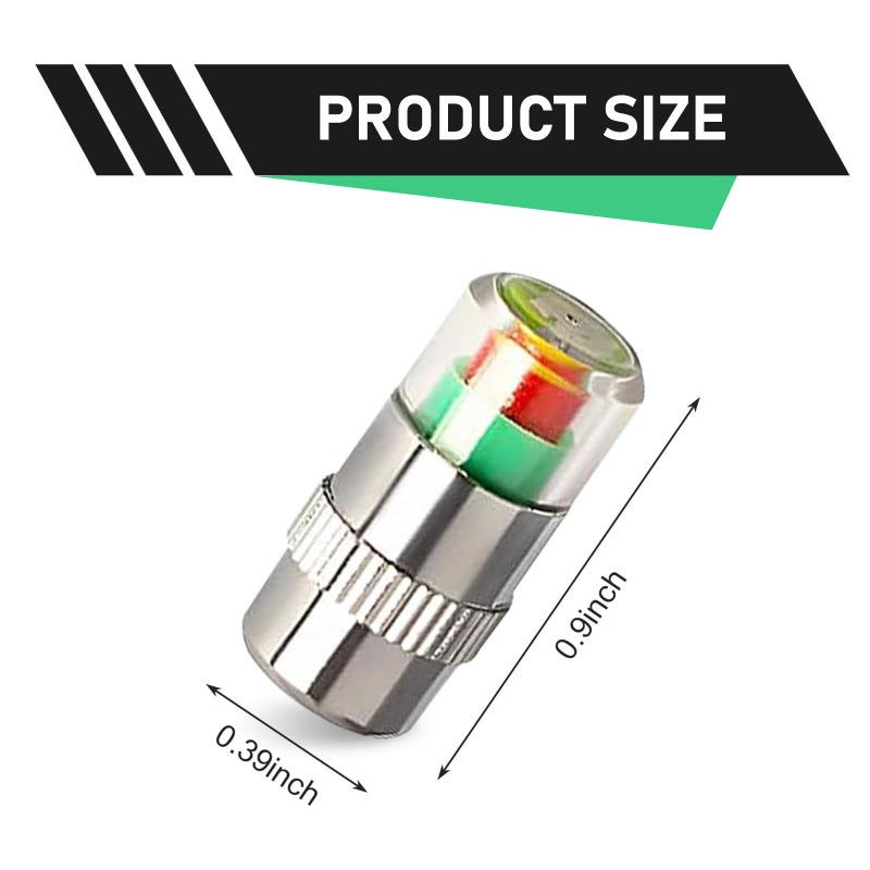 Opuweiy 4 PCS Car Tire Pressure Monitor Valve Stem Caps, 3 Color 2.4Bar Valve Stem Warning Covers, for Cars (Silver) - Image 2