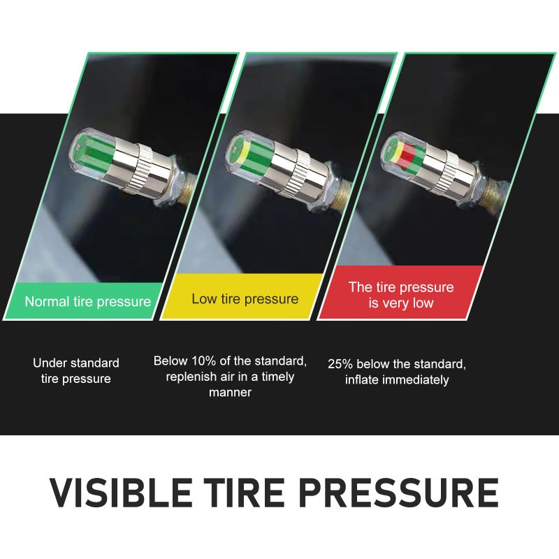 Opuweiy 4 PCS Car Tire Pressure Monitor Valve Stem Caps, 3 Color 2.4Bar Valve Stem Warning Covers, for Cars (Silver) - Image 3