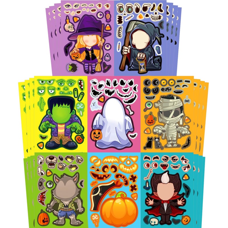 Aowplc 32 Sheets Halloween Stickers for Kids Make a Face Stickers Halloween Kids Party Favors Crafts Game Activities Supplies - Image 2