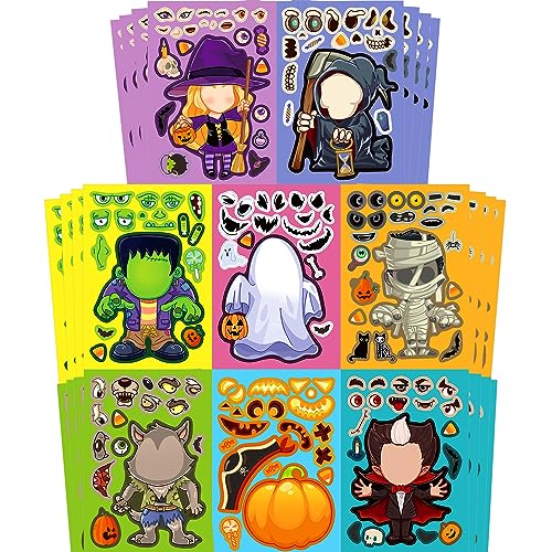Aowplc 32 Sheets Halloween Stickers for Kids Make a Face Stickers Halloween Kids Party Favors Crafts Game Activities Supplies - Image 1